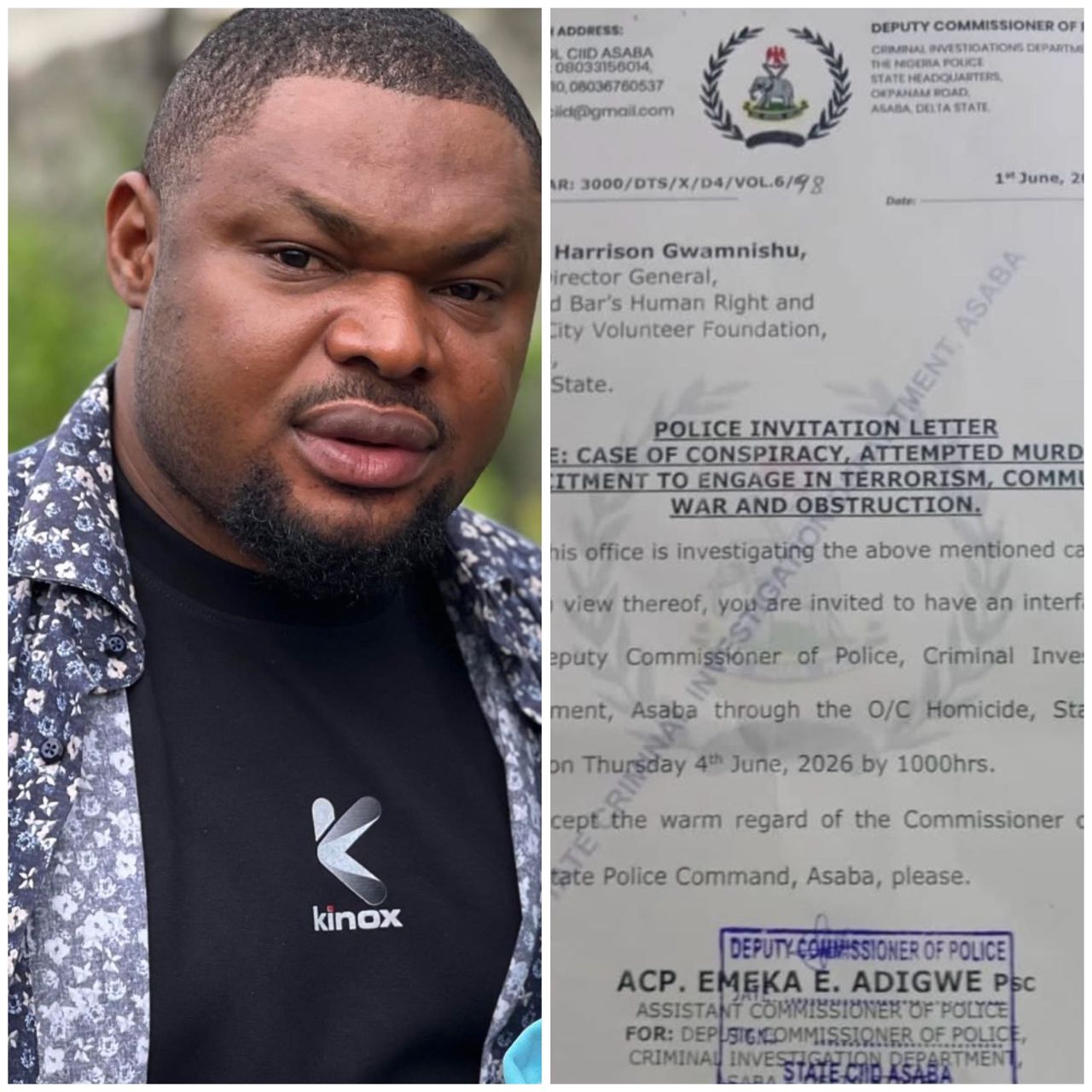 Activist, Harrison Gwamnishu reacts after Delta police command invited him for questioning over Attempted M&rder and terror!sm allegations